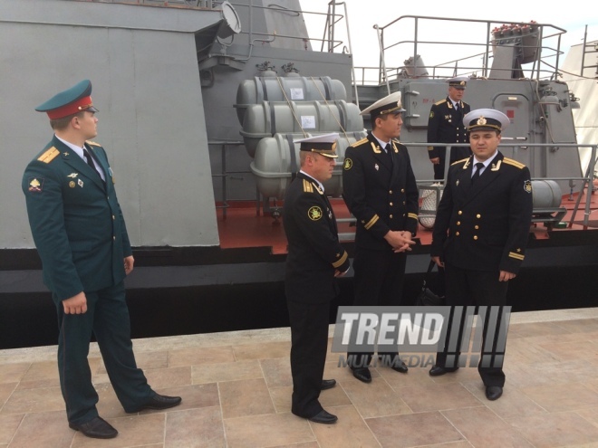 Ships of Russia’s Caspian Flotilla arrive in Baku port.Baku, Azerbaijan, Oct.20, 2014