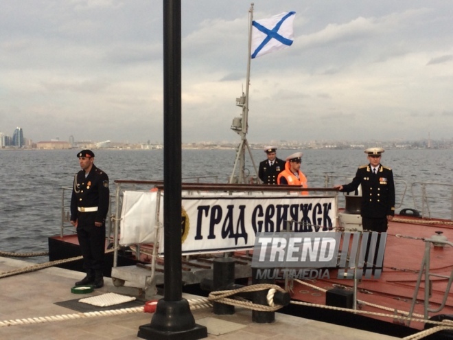 Ships of Russia’s Caspian Flotilla arrive in Baku port.Baku, Azerbaijan, Oct.20, 2014