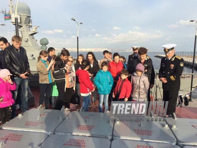 Ships of Russia’s Caspian Flotilla arrive in Baku port.Baku, Azerbaijan, Oct.20, 2014