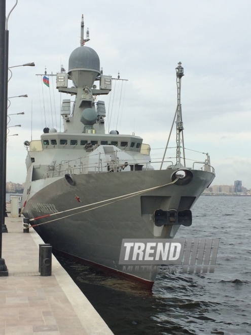 Ships of Russia’s Caspian Flotilla arrive in Baku port.Baku, Azerbaijan, Oct.20, 2014