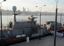 Ships of Russia’s Caspian Flotilla arrive in Baku port.Baku, Azerbaijan, Oct.20, 2014