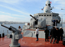 Ships of Russia’s Caspian Flotilla arrive in Baku port.Baku, Azerbaijan, Oct.20, 2014