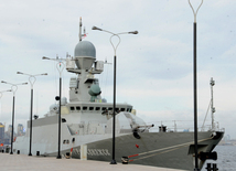 Ships of Russia’s Caspian Flotilla arrive in Baku port.Baku, Azerbaijan, Oct.20, 2014