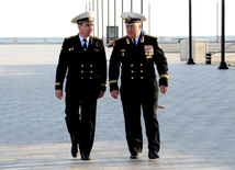 Ships of Russia’s Caspian Flotilla arrive in Baku port.Baku, Azerbaijan, Oct.20, 2014