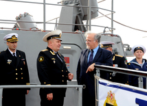 Ships of Russia’s Caspian Flotilla arrive in Baku port.Baku, Azerbaijan, Oct.20, 2014