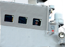 Ships of Russia’s Caspian Flotilla arrive in Baku port.Baku, Azerbaijan, Oct.20, 2014