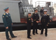 Ships of Russia’s Caspian Flotilla arrive in Baku port.Baku, Azerbaijan, Oct.20, 2014