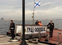 Ships of Russia’s Caspian Flotilla arrive in Baku port.Baku, Azerbaijan, Oct.20, 2014