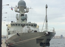 Ships of Russia’s Caspian Flotilla arrive in Baku port.Baku, Azerbaijan, Oct.20, 2014