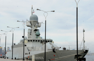 Ships of Russia’s Caspian Flotilla arrive in Baku port.Baku, Azerbaijan, Oct.20, 2014