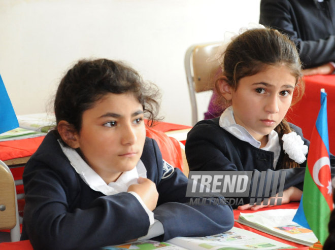 A blackboard and window hit by bullets. Tovuz, Azerbaijan, Nov.01, 2014