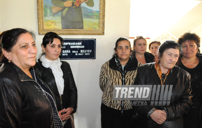 A blackboard and window hit by bullets. Tovuz, Azerbaijan, Nov.01, 2014