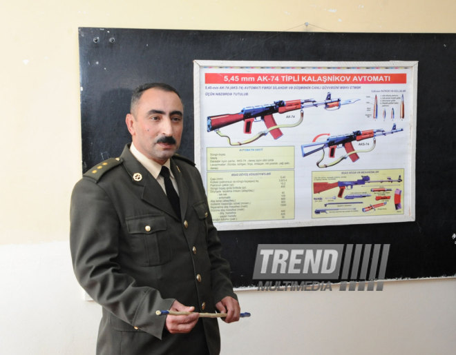 A blackboard and window hit by bullets. Tovuz, Azerbaijan, Nov.01, 2014