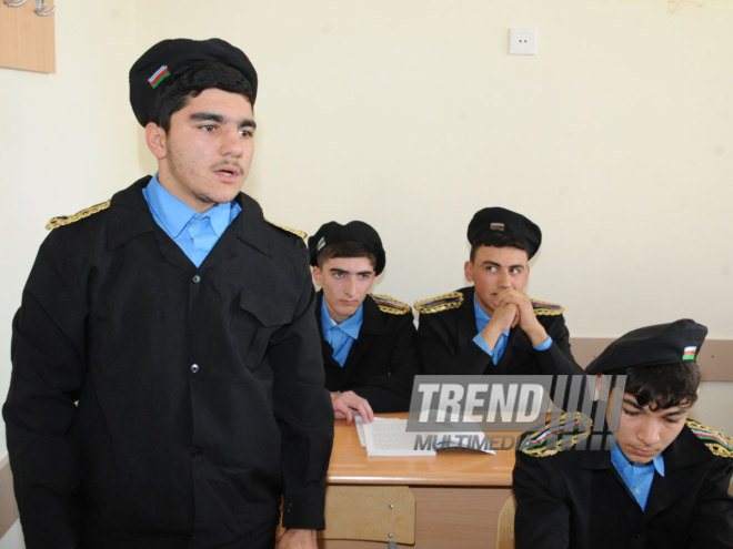 A blackboard and window hit by bullets. Tovuz, Azerbaijan, Nov.01, 2014