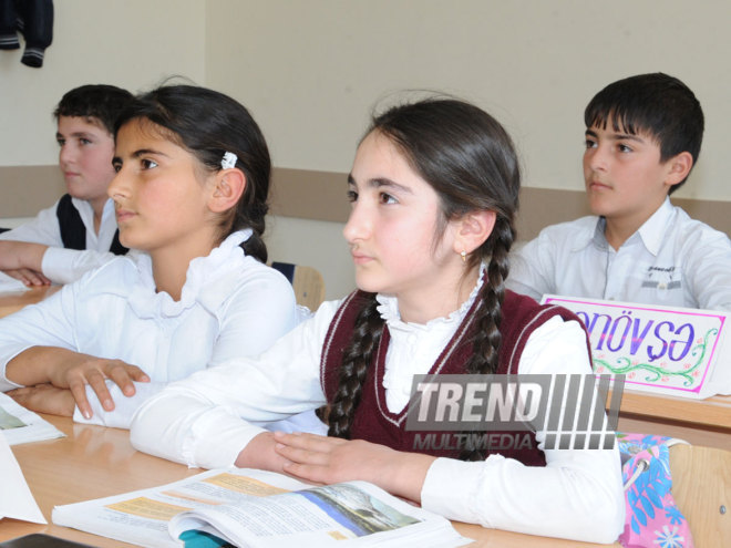 A blackboard and window hit by bullets. Tovuz, Azerbaijan, Nov.01, 2014