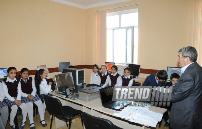 A blackboard and window hit by bullets. Tovuz, Azerbaijan, Nov.01, 2014