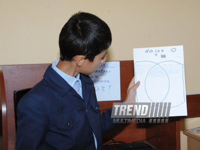 A blackboard and window hit by bullets. Tovuz, Azerbaijan, Nov.01, 2014