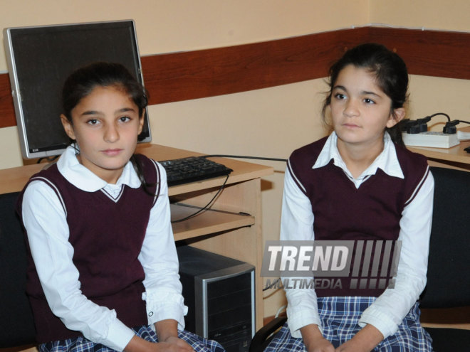 A blackboard and window hit by bullets. Tovuz, Azerbaijan, Nov.01, 2014