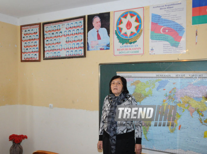 A blackboard and window hit by bullets. Tovuz, Azerbaijan, Nov.01, 2014