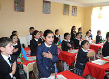 The anxious pupils and teachers of the school located in the frontline zone. Tovuz, Azerbaijan, Nov.01, 2014