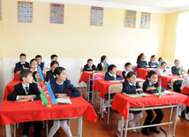 The anxious pupils and teachers of the school located in the frontline zone. Tovuz, Azerbaijan, Nov.01, 2014