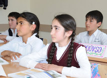 The anxious pupils and teachers of the school located in the frontline zone. Qazax, Azerbaijan, Nov.01, 2014