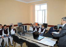 The anxious pupils and teachers of the school located in the frontline zone. Qazax, Azerbaijan, Nov.01, 2014