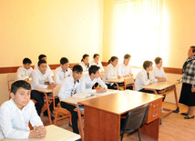 The anxious pupils and teachers of the school located in the frontline zone. Qazax, Azerbaijan, Nov.01, 2014