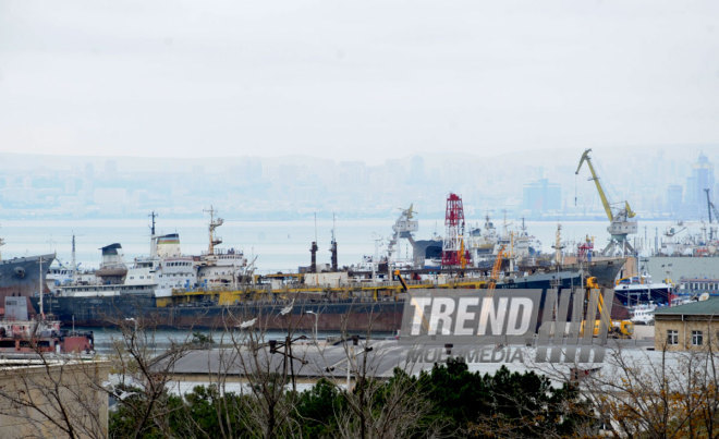 Shipyard and oil industry of Azerbaijan. Baku, Azerbaijan, Jan.24, 2015