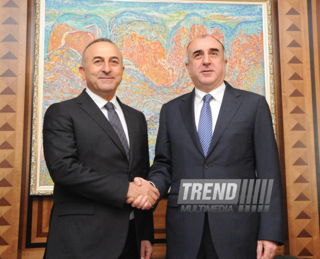 Azerbaijani Foreign Minister Elmar Mammadyarov met with his Turkish counterpart Mevlut Cavusoglu. Baku, Azerbaijan, Feb.25, 2015