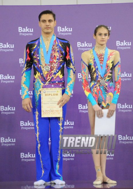 Azerbaijani team won the gold medals in group competitions in acrobatics among women. Baku, Azerbaijan, March 05, 2015