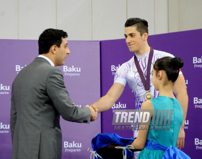 Azerbaijani team won the gold medals in group competitions in acrobatics among women. Baku, Azerbaijan, March 05, 2015