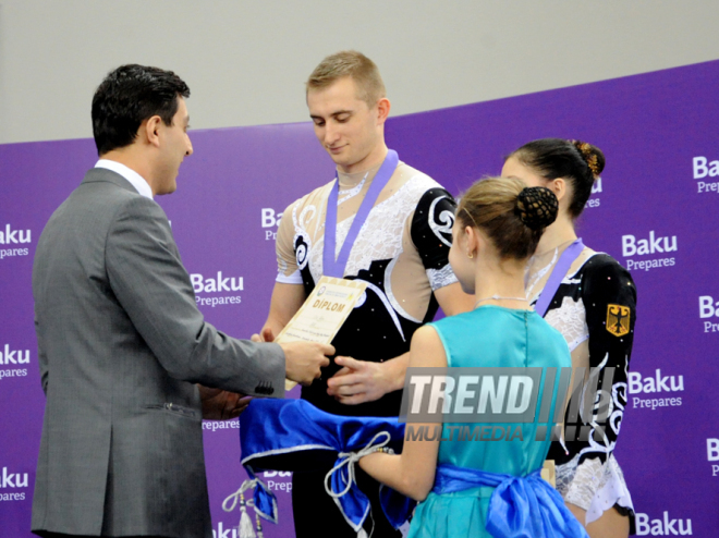 Azerbaijani team won the gold medals in group competitions in acrobatics among women. Baku, Azerbaijan, March 05, 2015