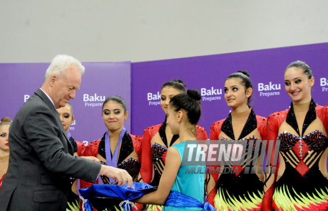 Azerbaijani team won the gold medals in group competitions in acrobatics among women. Baku, Azerbaijan, March 05, 2015