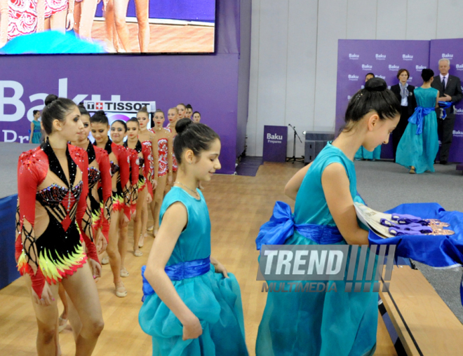 Azerbaijani team won the gold medals in group competitions in acrobatics among women. Baku, Azerbaijan, March 05, 2015