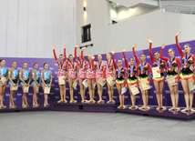 Azerbaijani team won the gold medals in group competitions in acrobatics among women. Baku, Azerbaijan, March 05, 2015