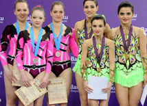 Azerbaijani team won the gold medals in group competitions in acrobatics among women. Baku, Azerbaijan, March 05, 2015