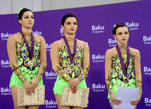 Azerbaijani team left behind the German team and won the gold medals with 26.880 points in group competitions in acrobatics among women. Baku, Azerbaijan, March 05, 2015