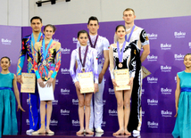 Azerbaijani team won the gold medals in group competitions in acrobatics among women. Baku, Azerbaijan, March 05, 2015