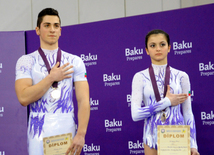 Azerbaijani team won the gold medals in group competitions in acrobatics among women. Baku, Azerbaijan, March 05, 2015