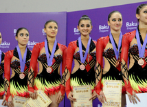 Azerbaijani team won the gold medals in group competitions in acrobatics among women. Baku, Azerbaijan, March 05, 2015