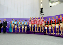 Azerbaijani team won the gold medals in group competitions in acrobatics among women. Baku, Azerbaijan, March 05, 2015