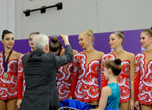 Azerbaijani team won the gold medals in group competitions in acrobatics among women. Baku, Azerbaijan, March 05, 2015