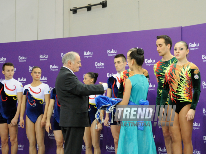 Azərbaycan gimnastları qarışıq cütlüklərdə qızıl medal qazandılar. Bakı, Azərbaycan, 06 mart 2015