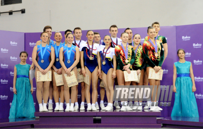 Azərbaycan gimnastları qarışıq cütlüklərdə qızıl medal qazandılar. Bakı, Azərbaycan, 06 mart 2015