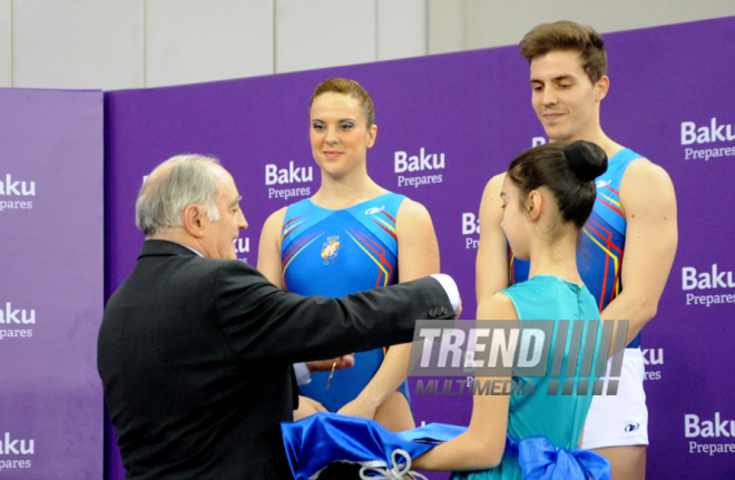 Azərbaycan gimnastları qarışıq cütlüklərdə qızıl medal qazandılar. Bakı, Azərbaycan, 06 mart 2015