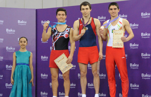 Azərbaycan gimnastları qarışıq cütlüklərdə qızıl medal qazandılar. Bakı, Azərbaycan, 06 mart 2015