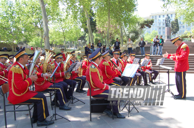 Exemplary performance of Armed Forces Orchestra. Baku, Azerbaijan, May 09, 2015