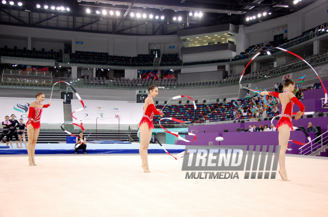 Birinci Avropa Oyunları ərəfəsində gimnastların yoxlama məşqləri keçirilib. Bakı, Azərbaycan, 19 may 2015 