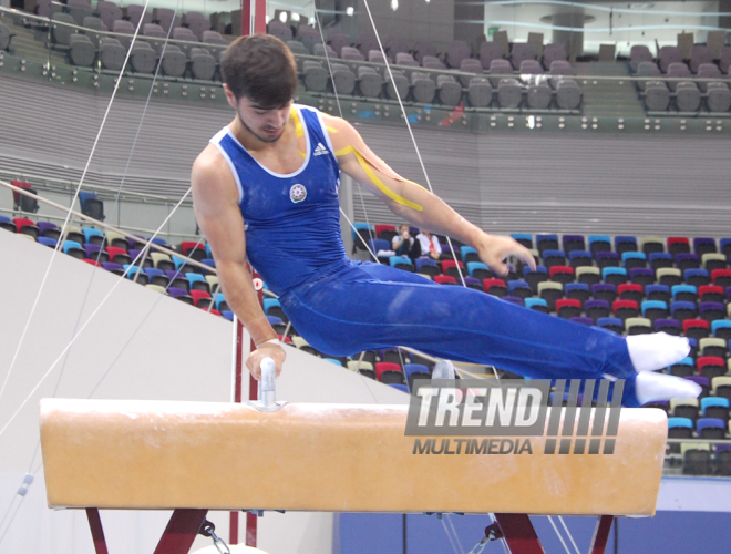 Birinci Avropa Oyunları ərəfəsində gimnastların yoxlama məşqləri keçirilib. Bakı, Azərbaycan, 19 may 2015 